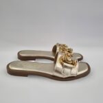 Ciabatta flat Jo Milo pelle platino con morsetto art.15458