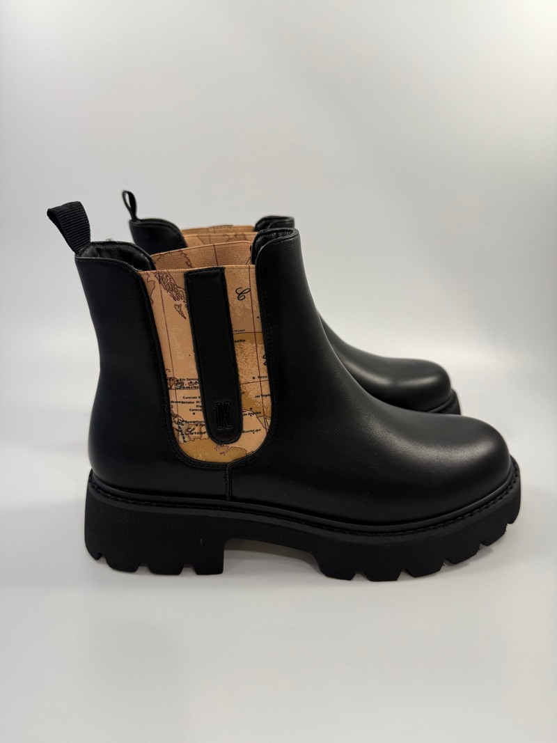 FL26-- Stivaletti Alviero Martini neri con inserto stampa geo classic art.1237 - immagine 1