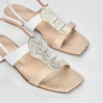 Sandalo flat Albano rafia beige/pelle bianco art.5532 - immagine 4